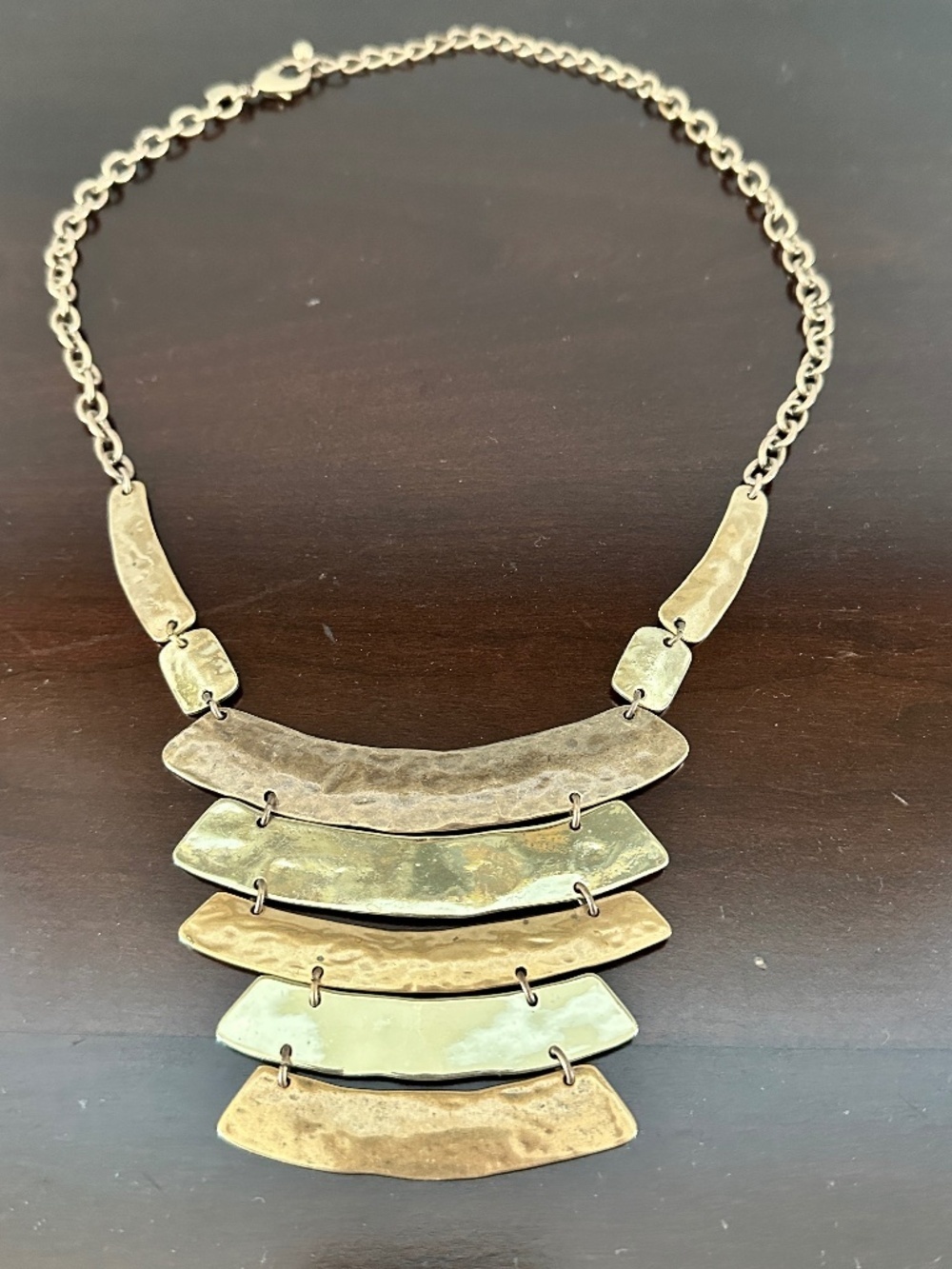 Chicos Bronze Tone Copper Tone Hammered Style Curved Bar Layered Necklace-24"